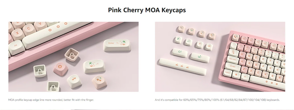 143 Keys Pink Cherry MOA Profile PBT Keycaps Customs Dye Sub Key caps for 61/87/104 Cherry MX Switch Gaming Mechanical Keyboard