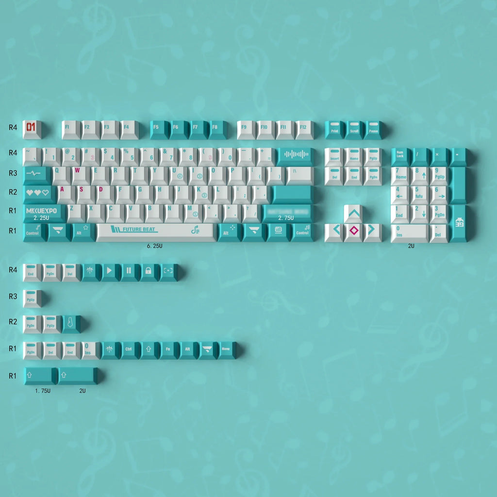 129 Key GMK MIKU Initial Sound Keycaps PBT Dye Subbed Key Caps Cherry Profile Keycap With 2.25U 2.75U 3U 7U Spacebar ISO Enter