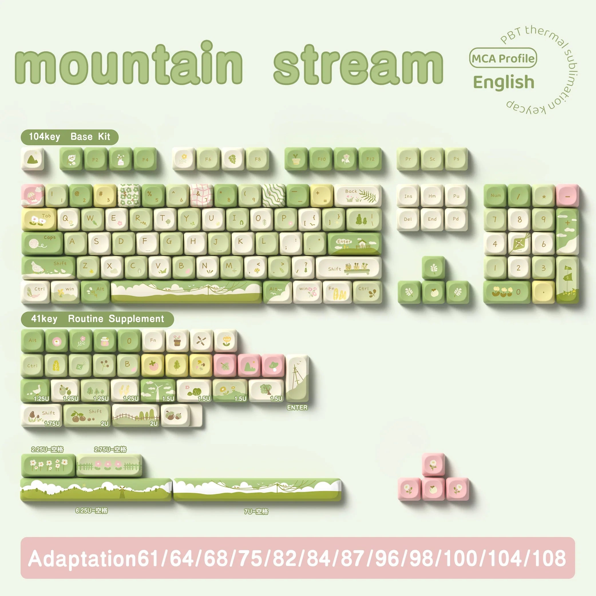 Jungle Theme Keycaps MCA Profile Personalized Cartoon Keycap For Mechanical Keyboard with 7U and ISO key cap