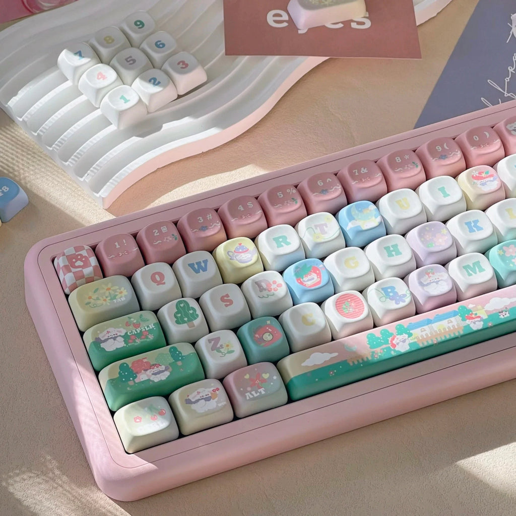 New 131 Key Cute Hand Drawn Theme Keycaps Xoa Profile Pbt Material Thermal Sublimation  Mechanical Gaming Keyboard Key Caps Gift
