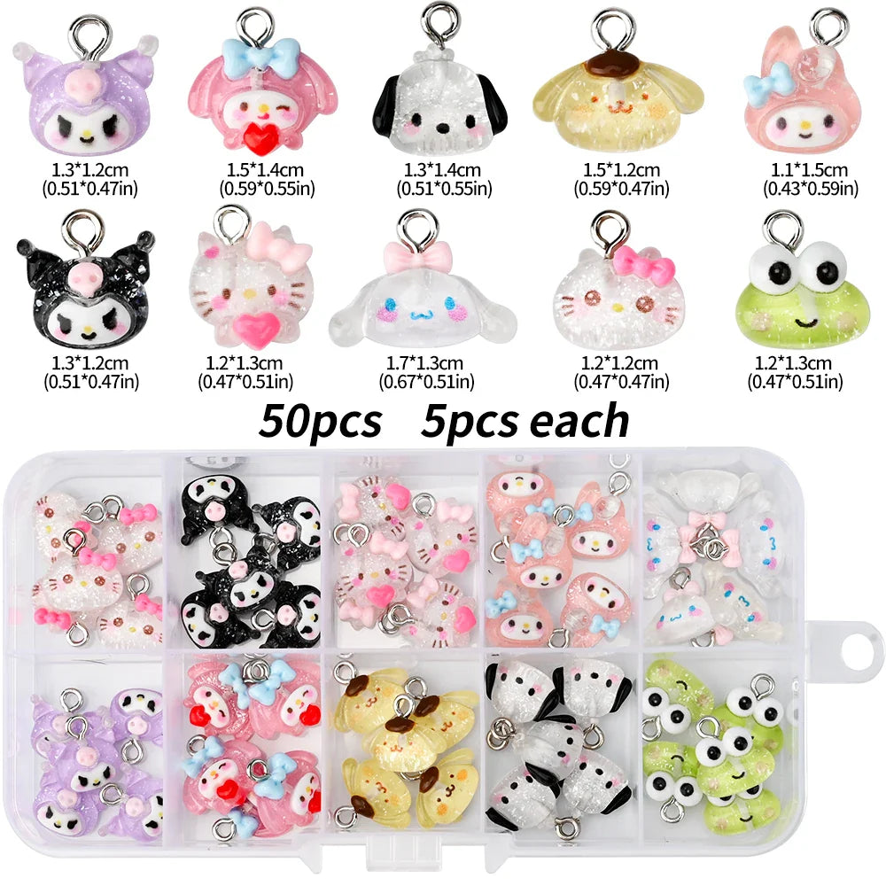 35/50/70/240pcs Cute Sanrio Nail Art Jewelry Decoration Kawaii Hello Kitty Kuromi Rhinestone Charms For Nail Y2K Manicure Crafts