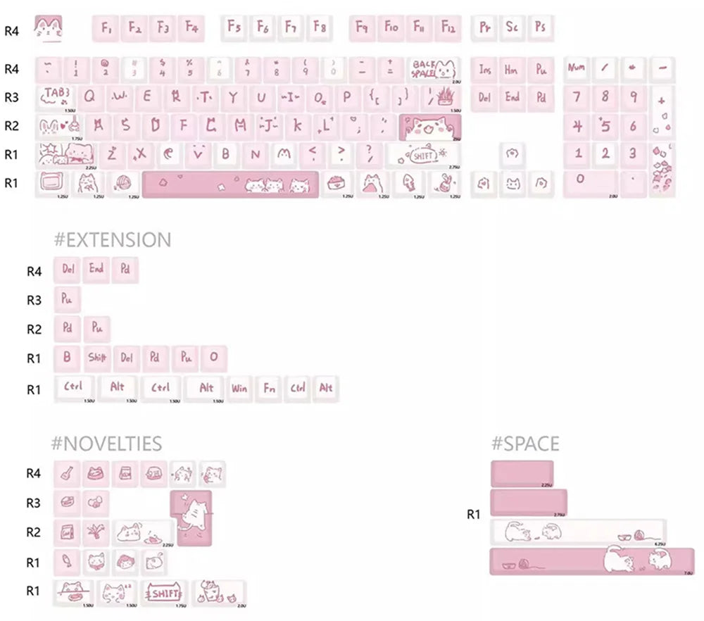 66/146 Keys MDA Profile Pink Cute Cat Keycaps For Gaming Mechanical Keyboard Mx Switch PBT Sublimation Customized DIY Key Caps