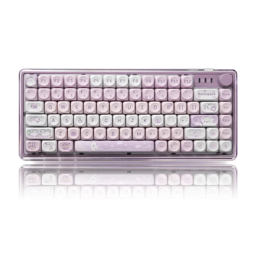 132 Keys Dye Sublimation PBT Keycaps Purple Cute Cat Themed MOT Profile Keycap for Gateron MOA MX Switches Mechanical Keyboard