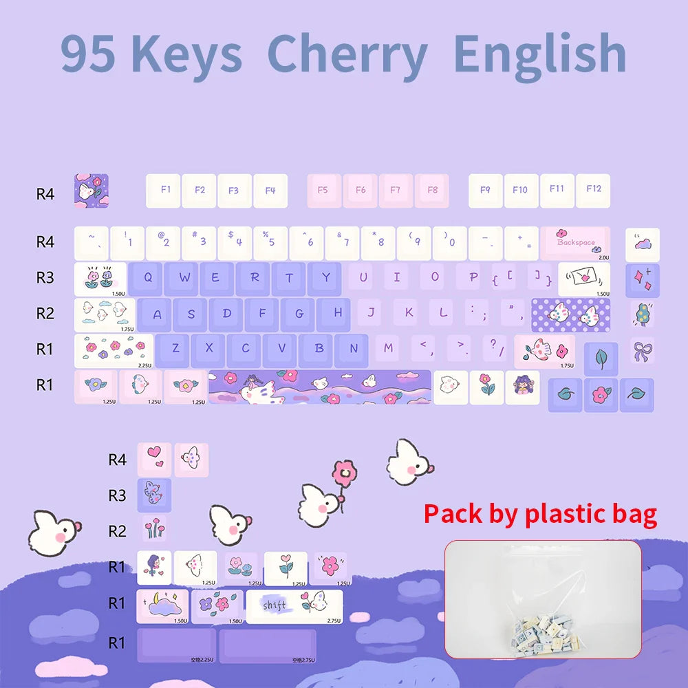 95 Keys Cherry Profile PBT Keycaps Love Letter Theme Key Caps for Gaming Mechanical Keyboard 61/64/68/75/84Keys GMK67 AULA F75