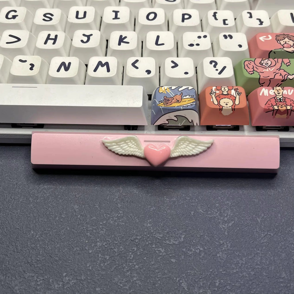 DIY Cute Wings Keycap 6.25u Spacebar Gaming Mechanical Keyboard Cross Axis Transparent Pink Bow Keycap