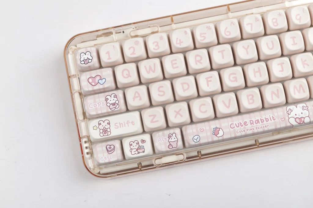 Mathew Tech Snack Bunny Keycap Pink Keycaps MOA Profile PBT Sublimation Mechanical Keyboard Keycaps Suitable for Girls To DIY