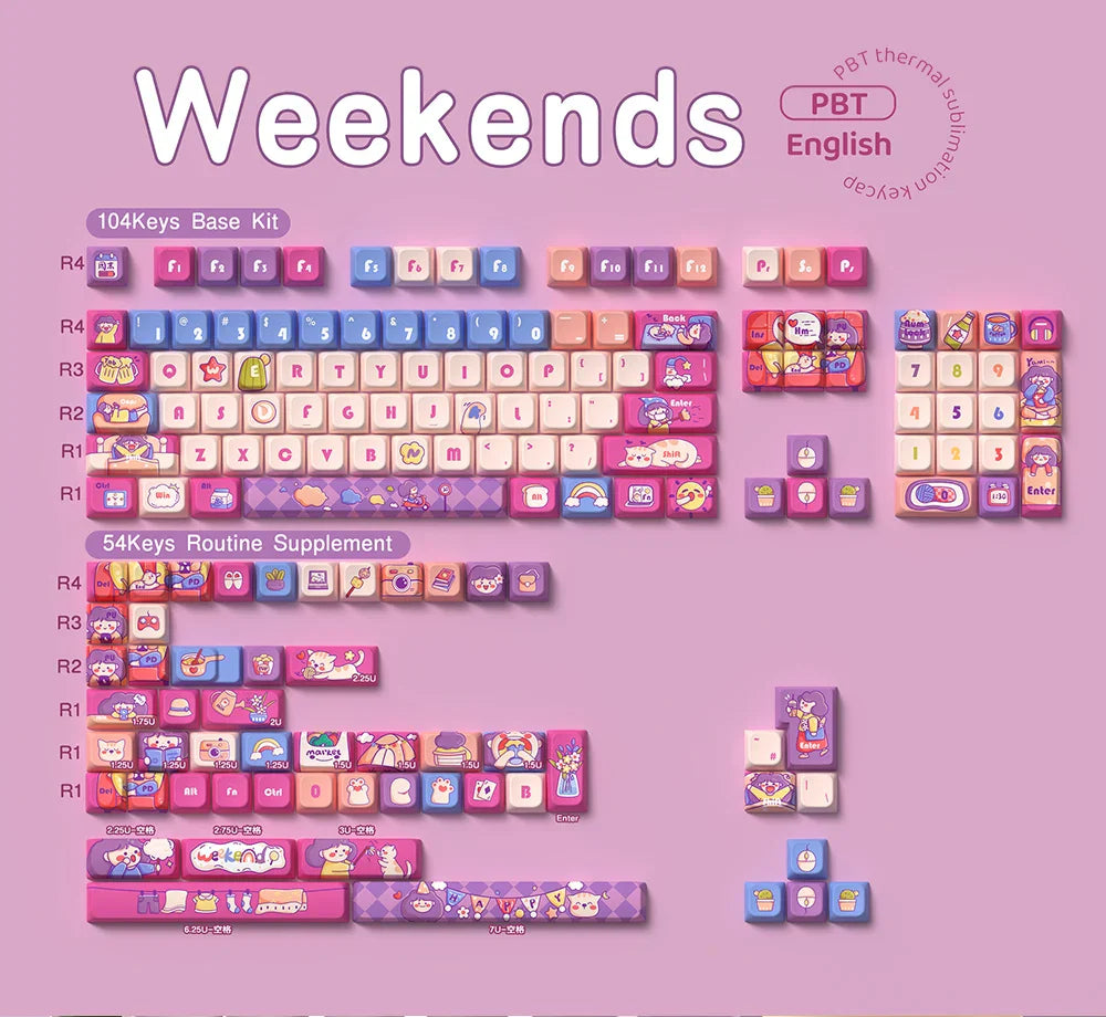 Weekends Theme Keycaps 122/138/158 Keys Mda Profile Pbt Thermal Sublimation Mechanical Keyboard Customized Anime Game Keycaps