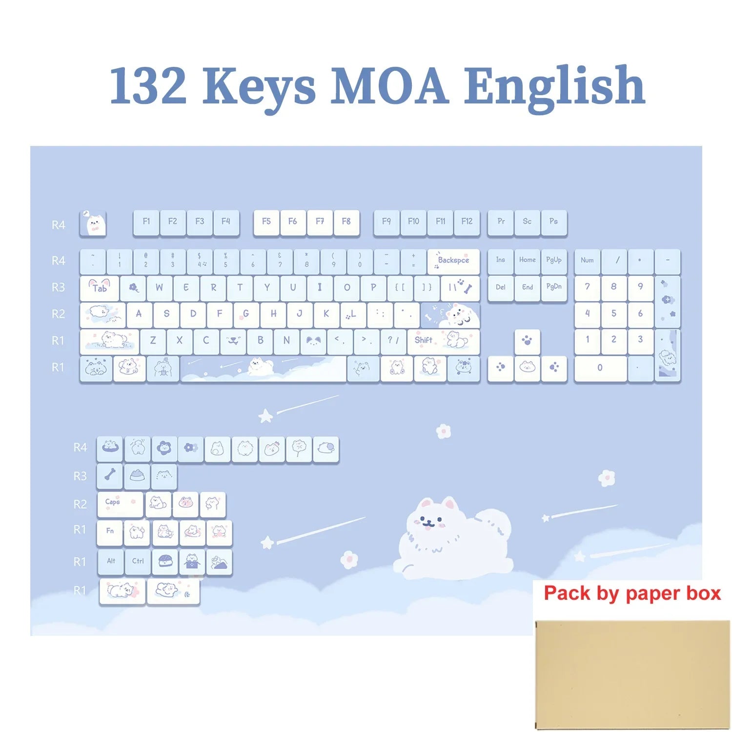 132Keys MOA Profile Keycaps Cartoon PBT Key Caps for 61/64/68/78/84/87/96/104/108 Keys Gaming Mechanical Keyborad MX Swtiches