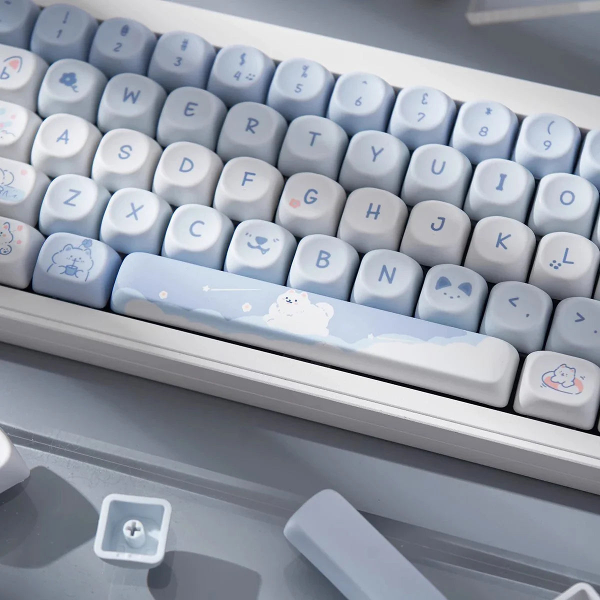 USLION 95Keys MOA Profile Keycaps Cute Samoye Dogs Theme PBT Key Caps Suit for 61/64/68/84/75/87 Keys Gaming Mechanical Keyboard