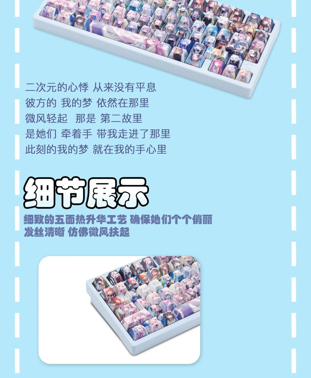Smiling Album Anime Theme Keycaps Custom PBT Cherry Profile Keycap CuteSide carving Transparent Anime Point Key Caps for Gamers