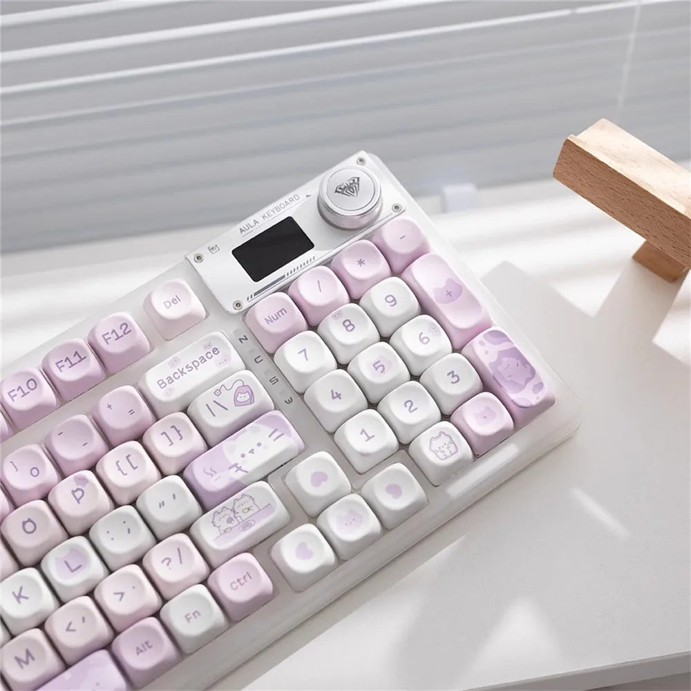 MOA Profile Keyboard Keycaps Custom PBT Cute Cartoon Purple Cat Keycap MX Switches 95 Keys/Set Blue Cute Key Cap for 64 61 87
