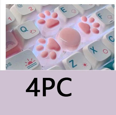 1PC Silicone Cute Transparent Pink Soft Cat Paw Keycap Cross Axis Mechanical Keyboard Resin Drip Glue Animal Cat Paw Keycap