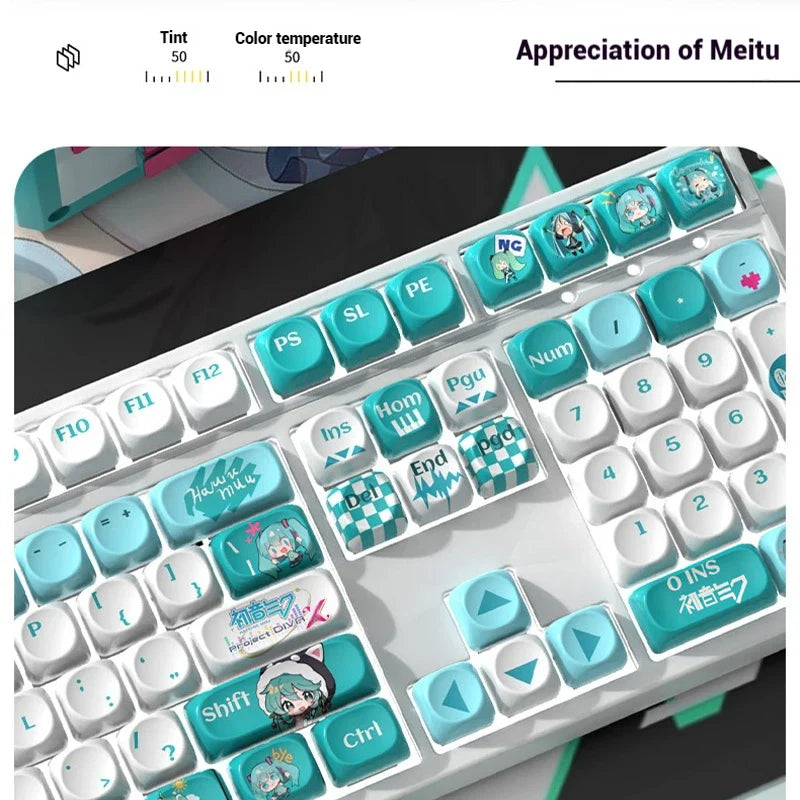 Miku Anime Theme Keycap 120keymoa Hight Pbt Heat Sublimation Personality Creative Customization Mechanical Keyboard Ke Ycap