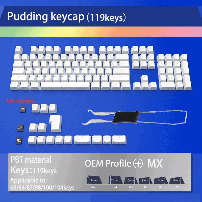 129Keys Pudding Keycap OEM ABS Set Key Cap Ergonomic Cute Key Cap Backlit for Mx Profile Mechanical Keyboard Kit Keycaps