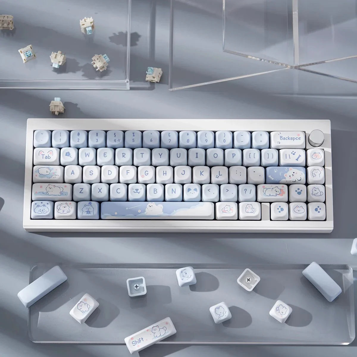 USLION 95Keys MOA Profile Keycaps Cute Samoye Dogs Theme PBT Key Caps Suit for 61/64/68/84/75/87 Keys Gaming Mechanical Keyboard