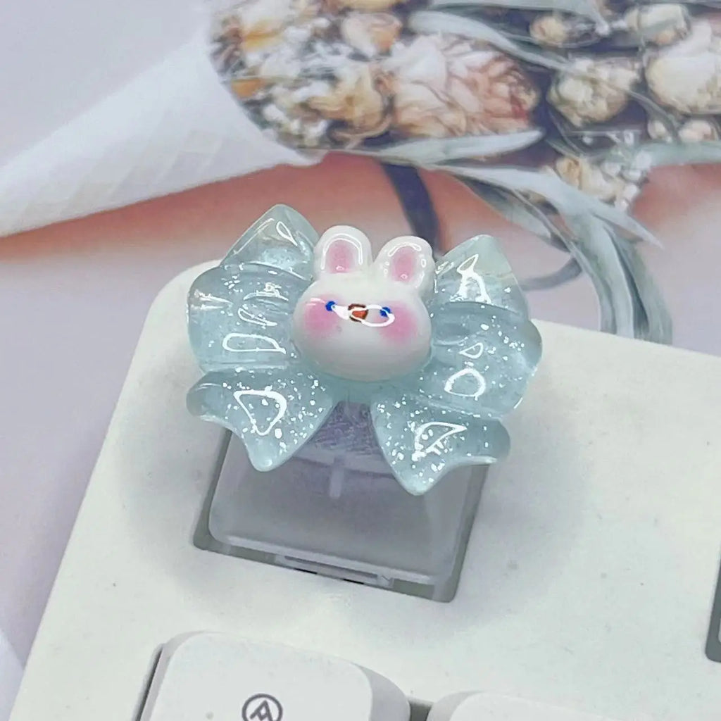 DIY Customized Bow Key cap Rabbit Ear Transparent R4 Cross Axis Game Pink Mechanical Keyboard Keycap