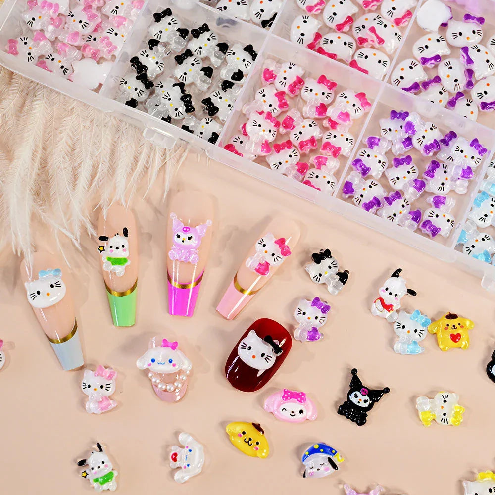35/50/70/240pcs Cute Sanrio Nail Art Jewelry Decoration Kawaii Hello Kitty Kuromi Rhinestone Charms For Nail Y2K Manicure Crafts