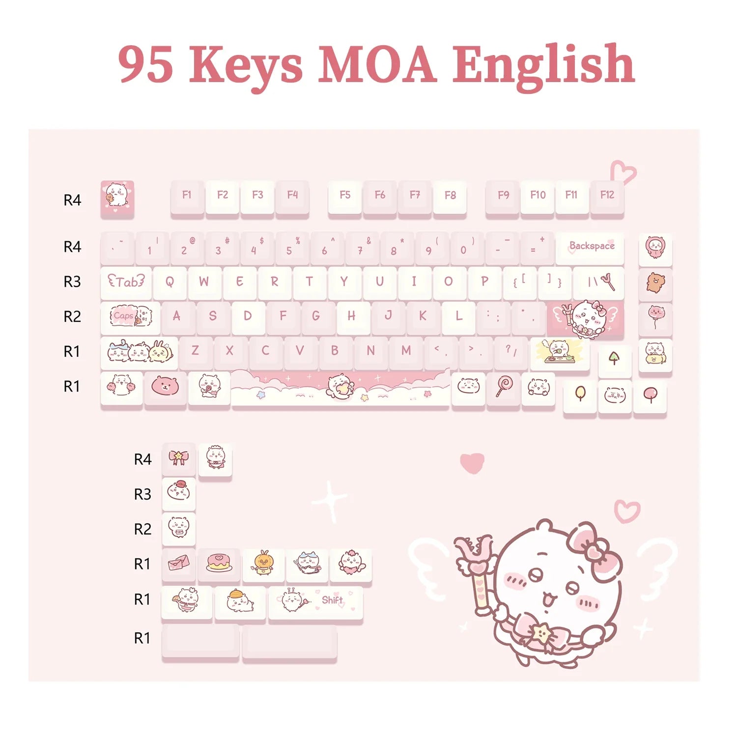 MOA Profile Keyboard Keycaps Custom PBT Cute Cartoon Purple Cat Keycap MX Switches 95 Keys/Set Blue Cute Key Cap for 64 61 87