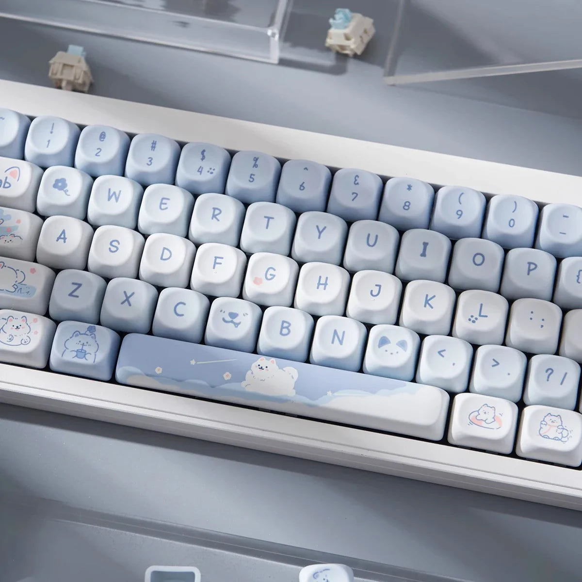 USLION 95Keys MOA Profile Keycaps Cute Samoye Dogs Theme PBT Key Caps Suit for 61/64/68/84/75/87 Keys Gaming Mechanical Keyboard