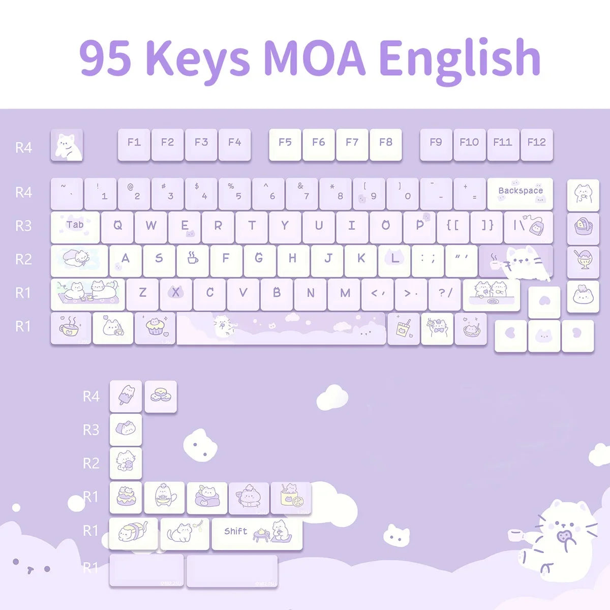 95 Keys artoon Cute Puppy Cat Kitty Keycaps GMK PBT Keycap MOA Profile Dye Sublimation For  DIY Mechanical Keyboard Girls Gift