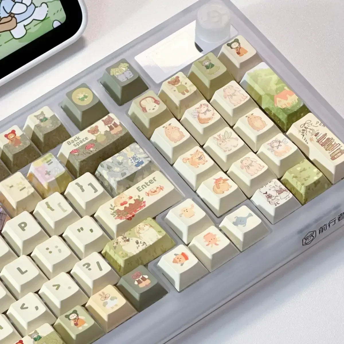 140Key Green Small Animal Rabbit Keycap Complete Set Of Cherry Xoa Pbt Sublimation Mechanical Key Cartoon Cute Milk Green Keycap