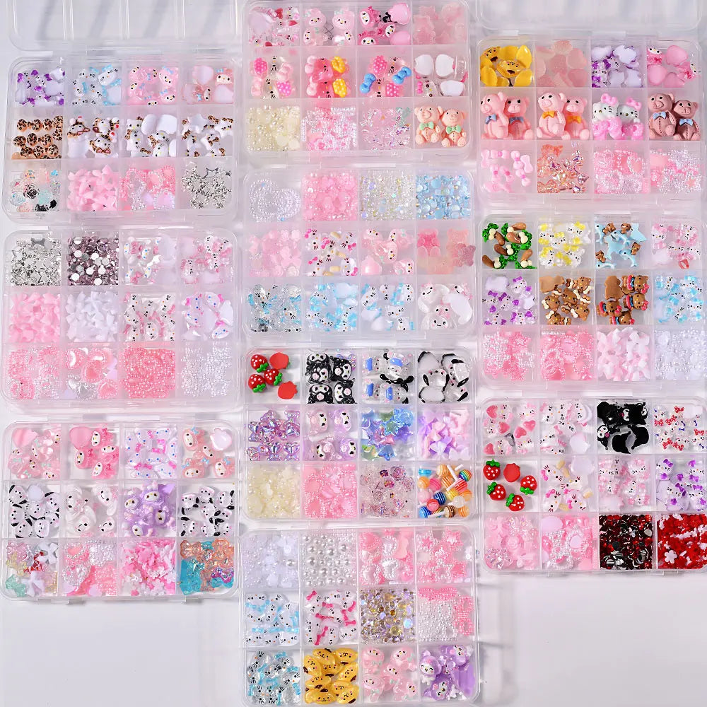 Kawaii Mixed Sanrio Y2k Nail Accessorie canvas Hello Kitty Pochacco Nail Rhinestone Gems Charms Manicure DlY Nail Parts for Girl