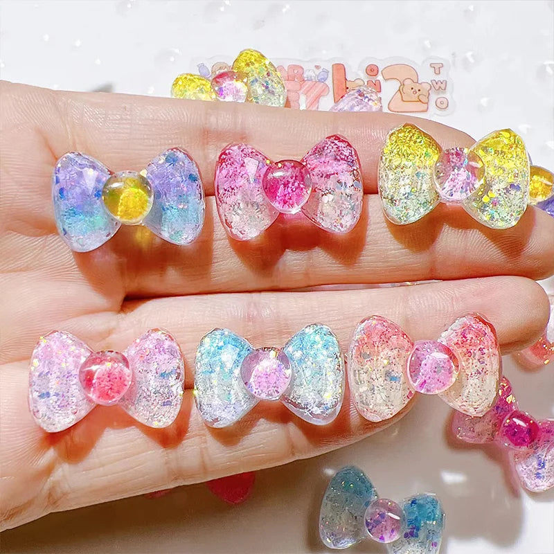 10pcs Colored Ribbon Resin Bow Nail Charm Parts 3D Nail Art Decoration Accessories Supplies for  DIY Manicure Design