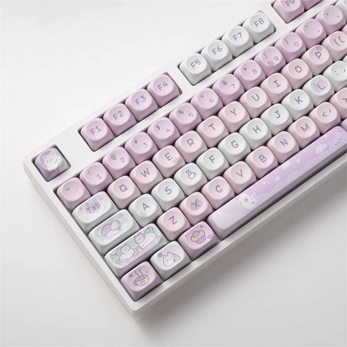 132 Keys Dye Sublimation PBT Keycaps Purple Cute Cat Themed MOT Profile Keycap for Gateron MOA MX Switches Mechanical Keyboard